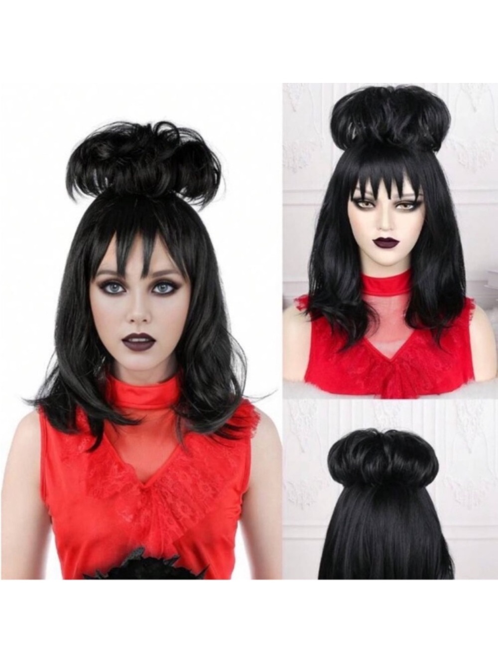 Lydia CosplayParty Fluffy Buns l Straight Beetle Wig With Bangs Halloween Wig